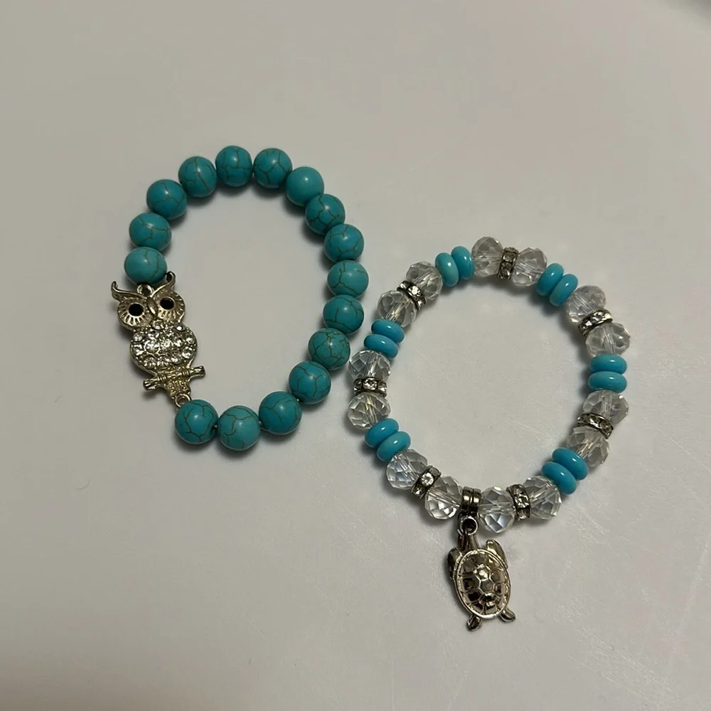 Lot of 11 Handmade Bracelets - Blue Leather Wrap Hand Stamped & Beaded - Picture 5 of 16